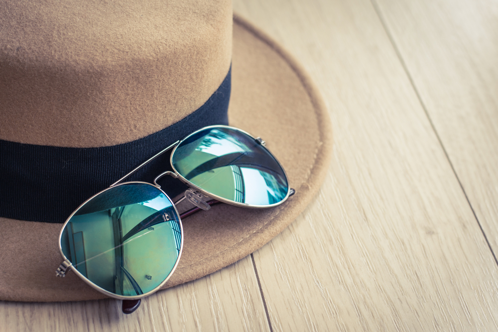 sunglasses on hat